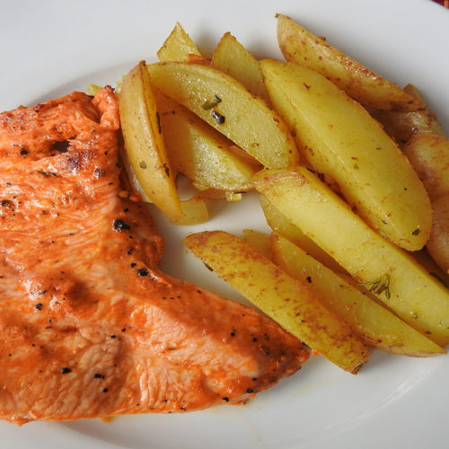 Kartoffelspalten mit Hähnchenfilet auf Kochen-verstehen.de