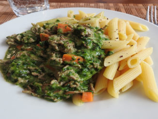 Nudeln mit Hackfleisch-Spinat-Sauce auf Kochen-verstehen.de