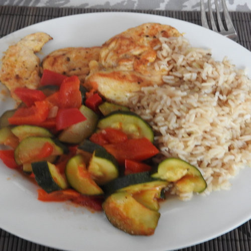 Zucchini mit Reis und Hähnchen auf Kochen-verstehen.de